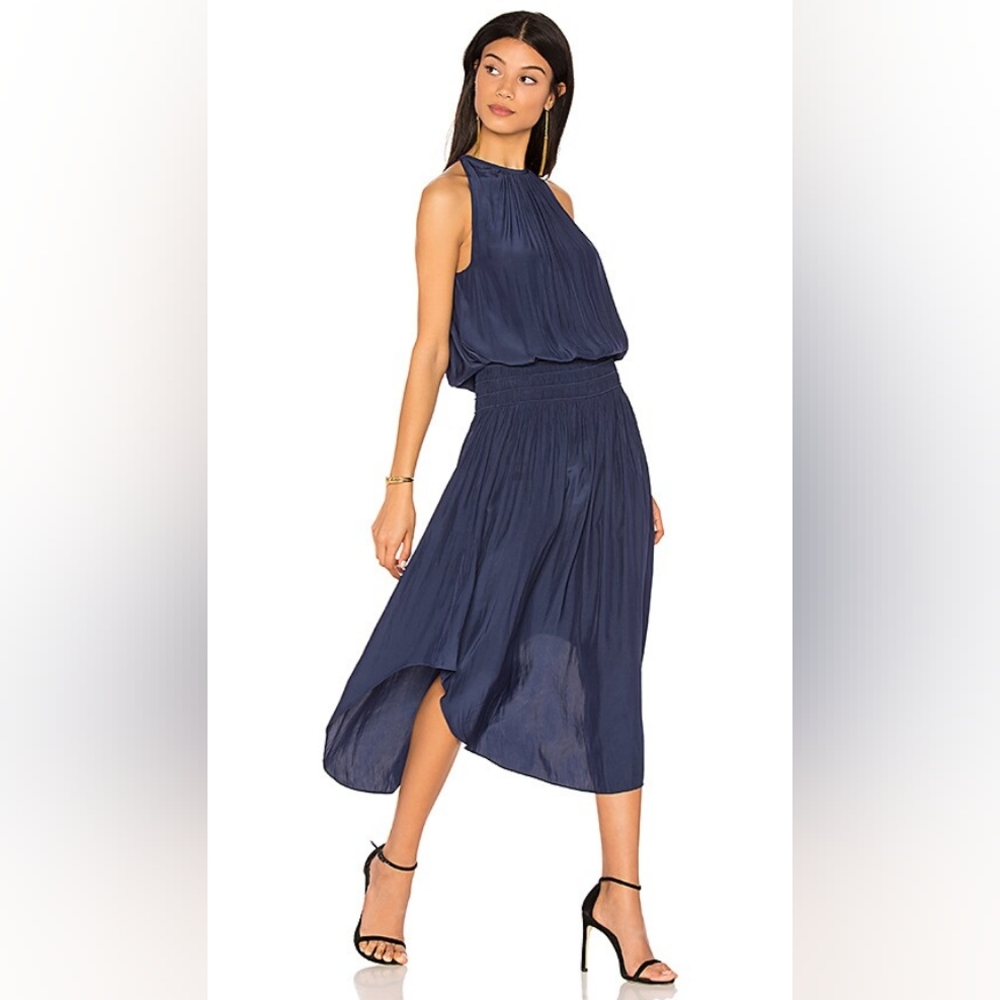 NWT Ramy Brook Blue Halter Pleated High Low Dress Audrey XXS